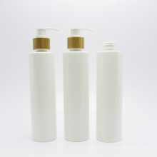 250ml plastic cosmetic PLA 100% biodegradable shampoo bottle with bamboo pump PLA-112AN